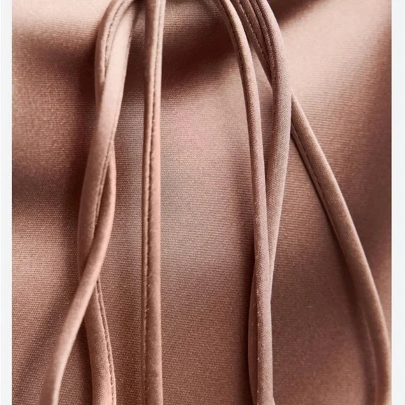 ZARA RUFFLED SATIN EFFECT TOP SZ XL | LIGHT BROWN - Picture 8 of 9